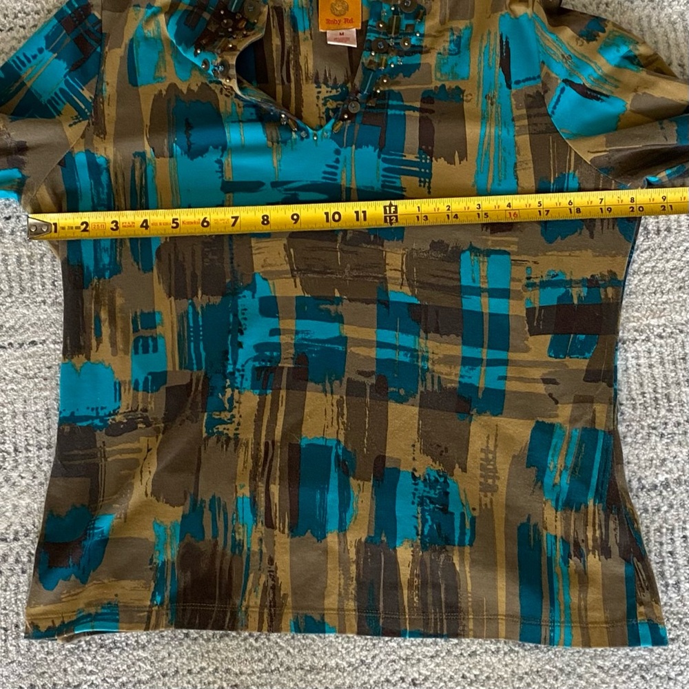 Ruby Rd. Blue and Brown Abstract Blouse - Picture 8 of 8